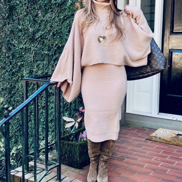 FIRM PRICE!⭐From⭐️PARIS⭐Fabulous 2 Piece Sweater Knit Tank Dress and Sweater Set - Picture 2 of 9